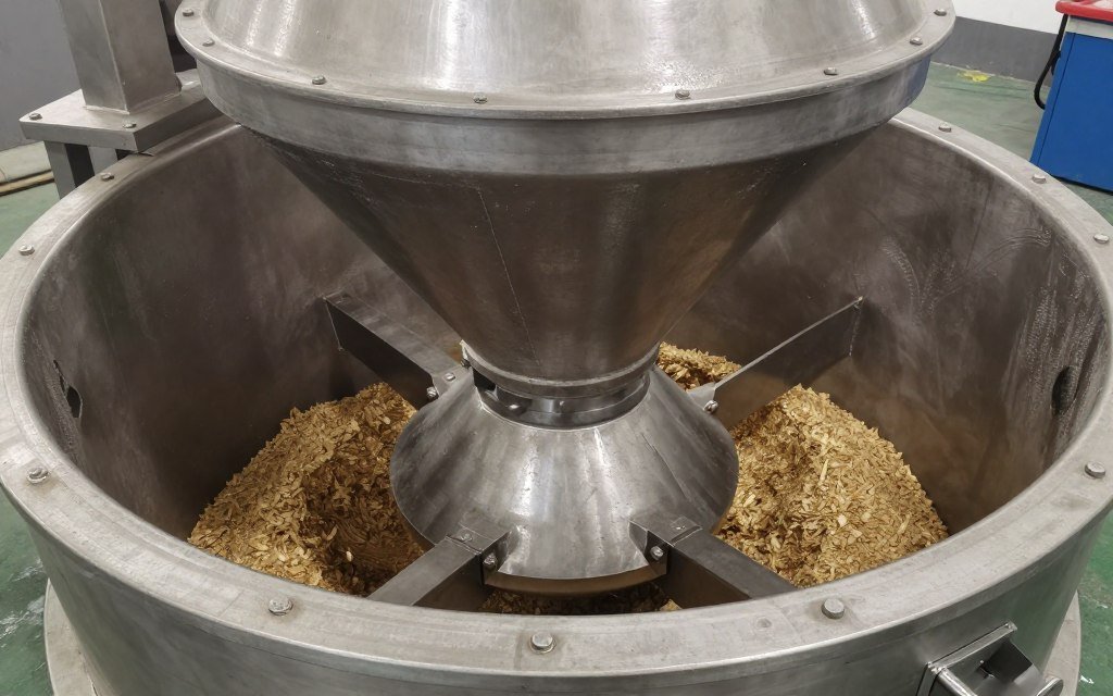 Twin shaft paddle mixer for aquatic feed ingredients