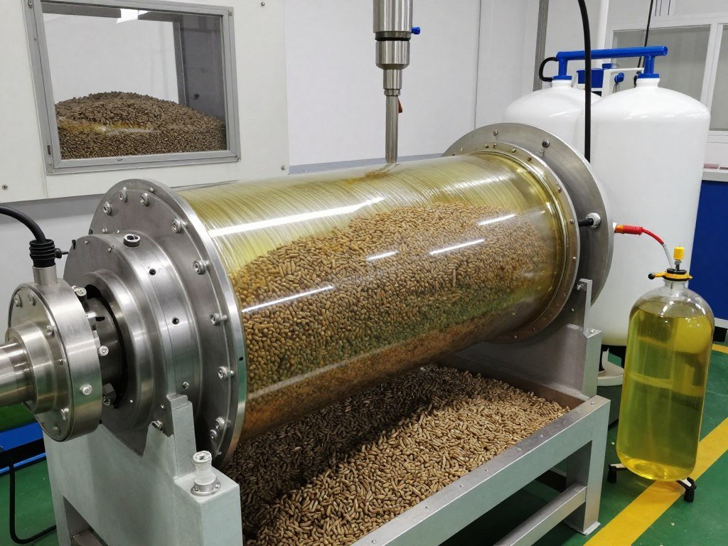 Vacuum coating drum for aqua feed oil application