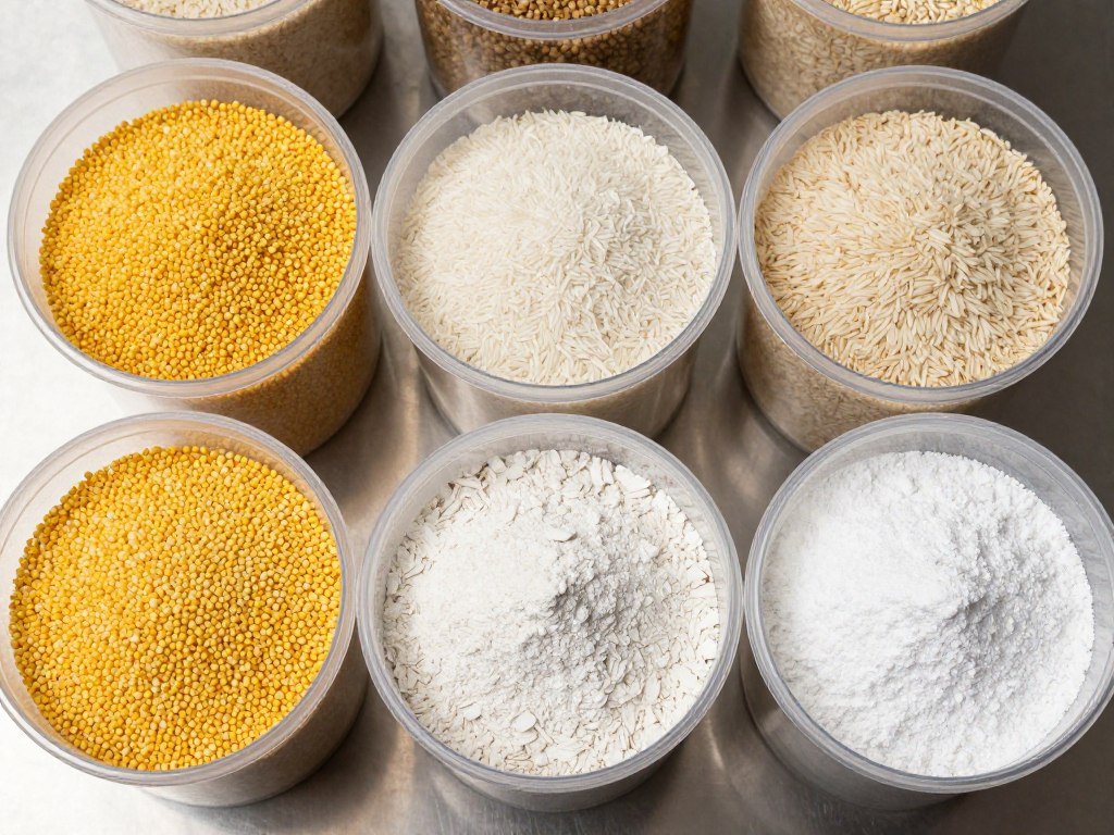 Various chicken feed raw materials ready for processing