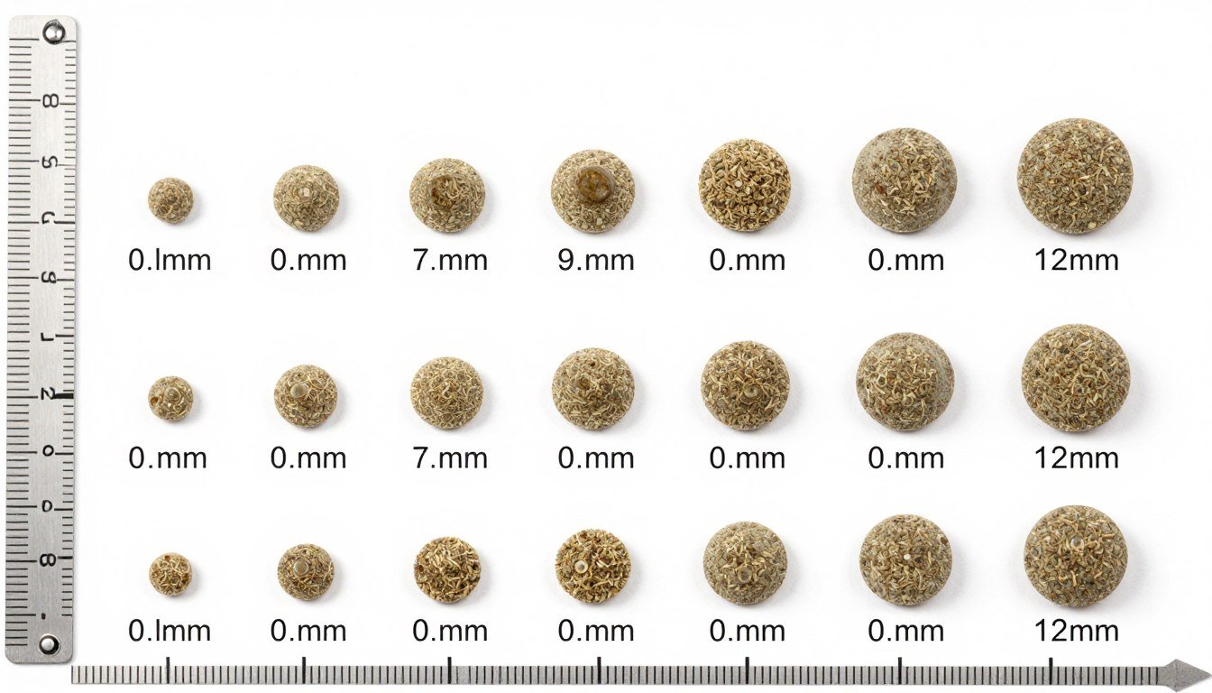 Various fish feed pellet sizes for different species produced by pelletizer machine