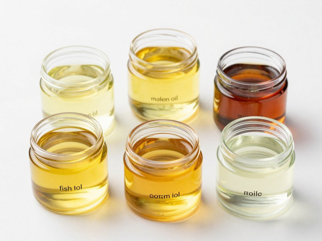 Various oils and fats used in feed pellet production