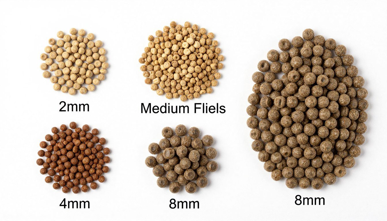 Various types of feed pellets for different animals
