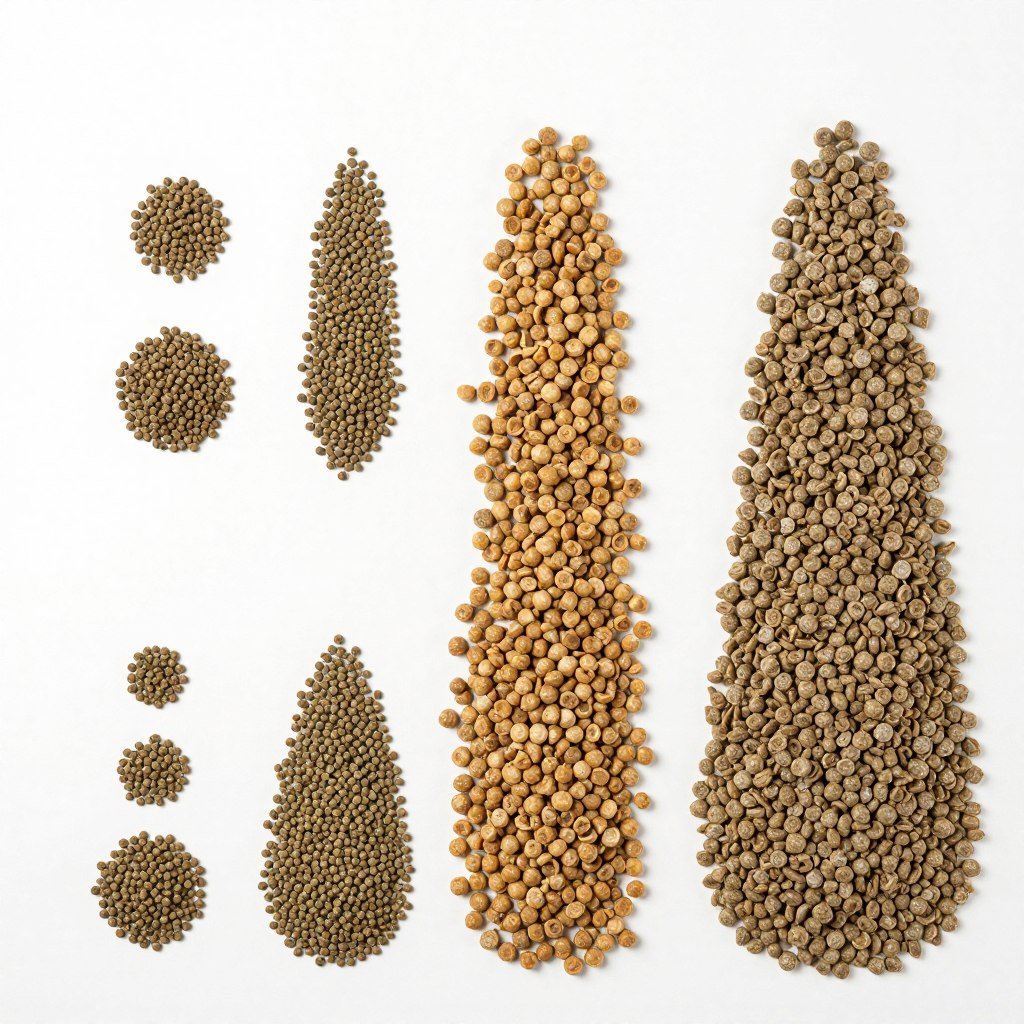 Various types of feed pellets produced by manual pellet machine for different animals