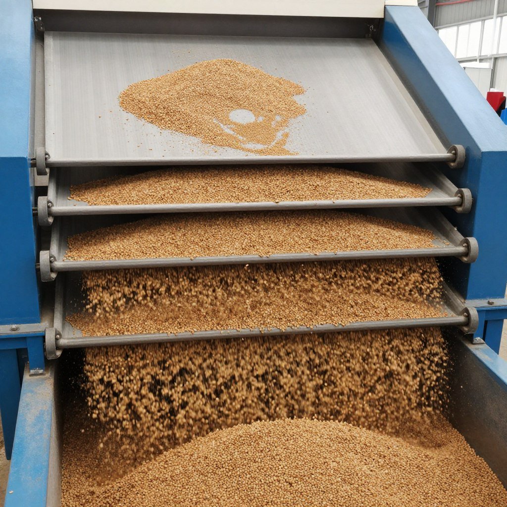 Vibrating screen separating pellets by size