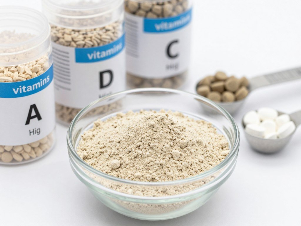 Vitamin and mineral premix powder with supplement containers for aqua feed fortification