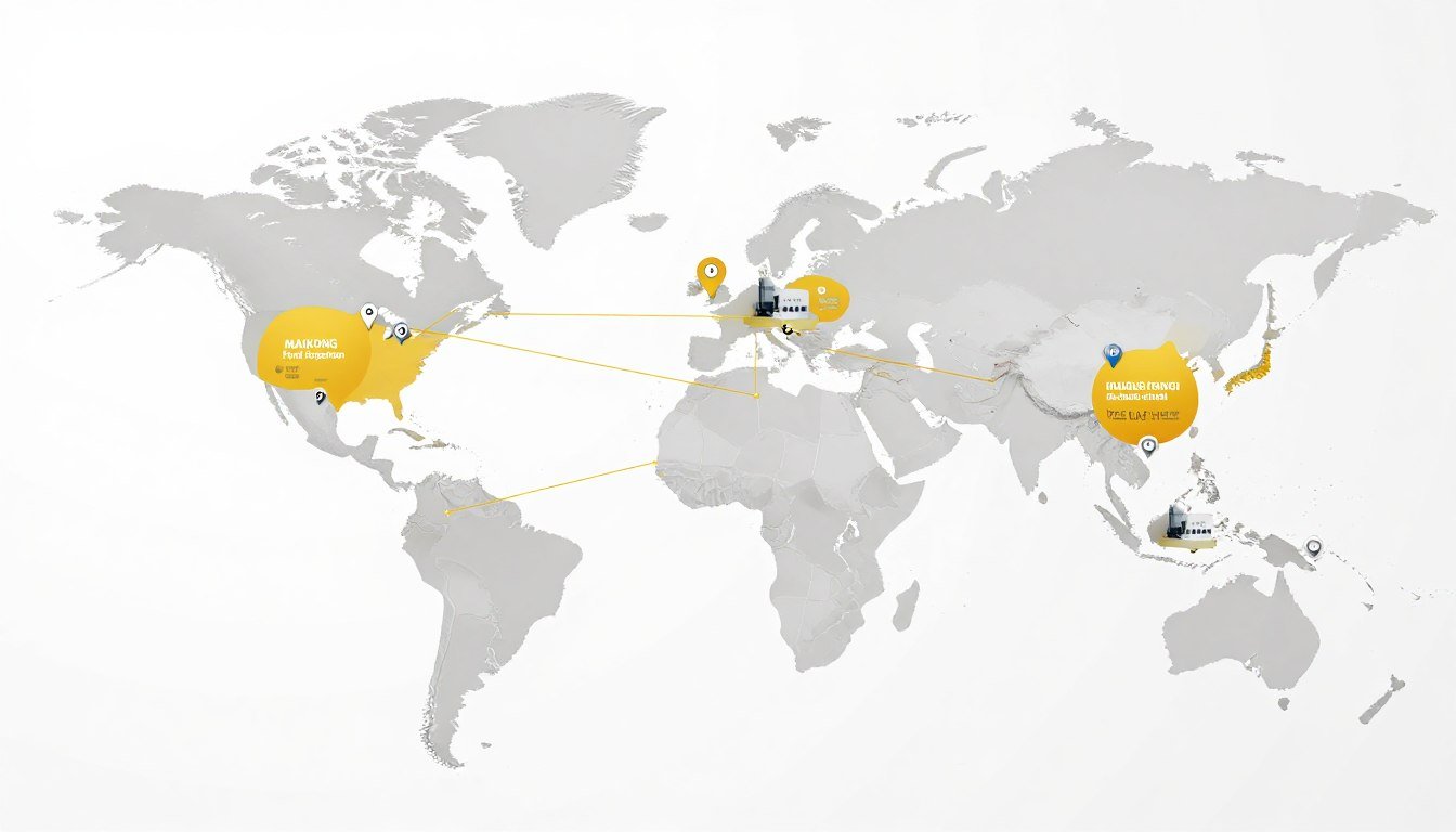 World map showing MAIKONG installation locations across continents