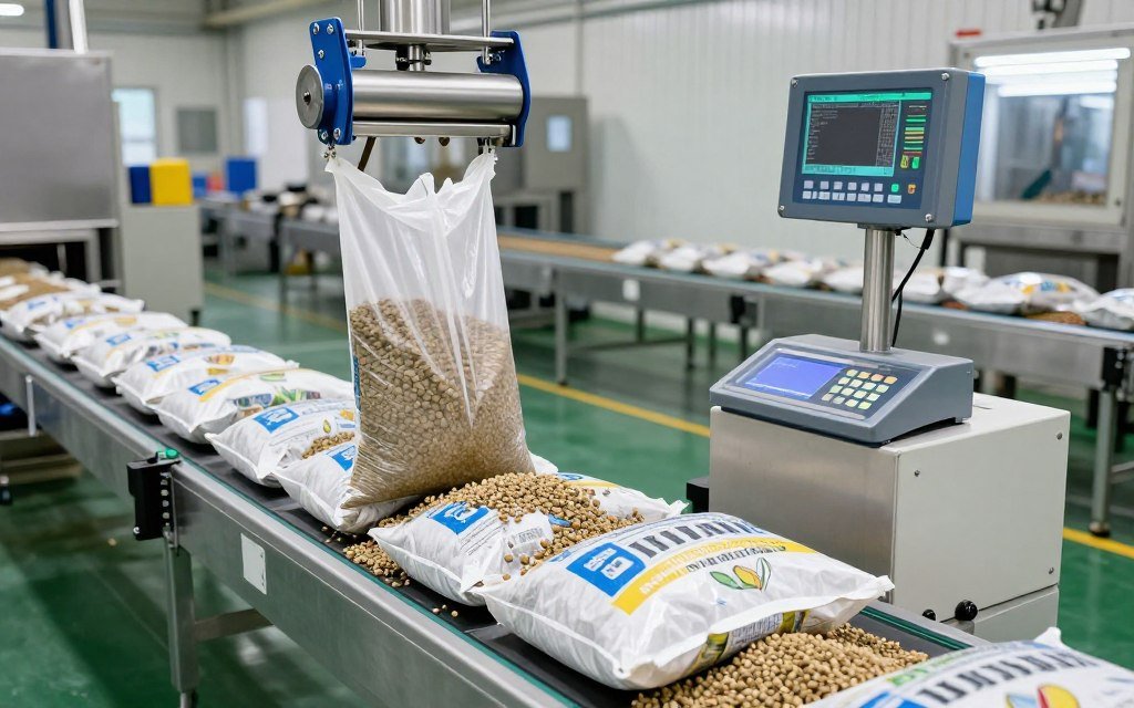 Automated bagging system for fish feed Automated bagging system for fish feed