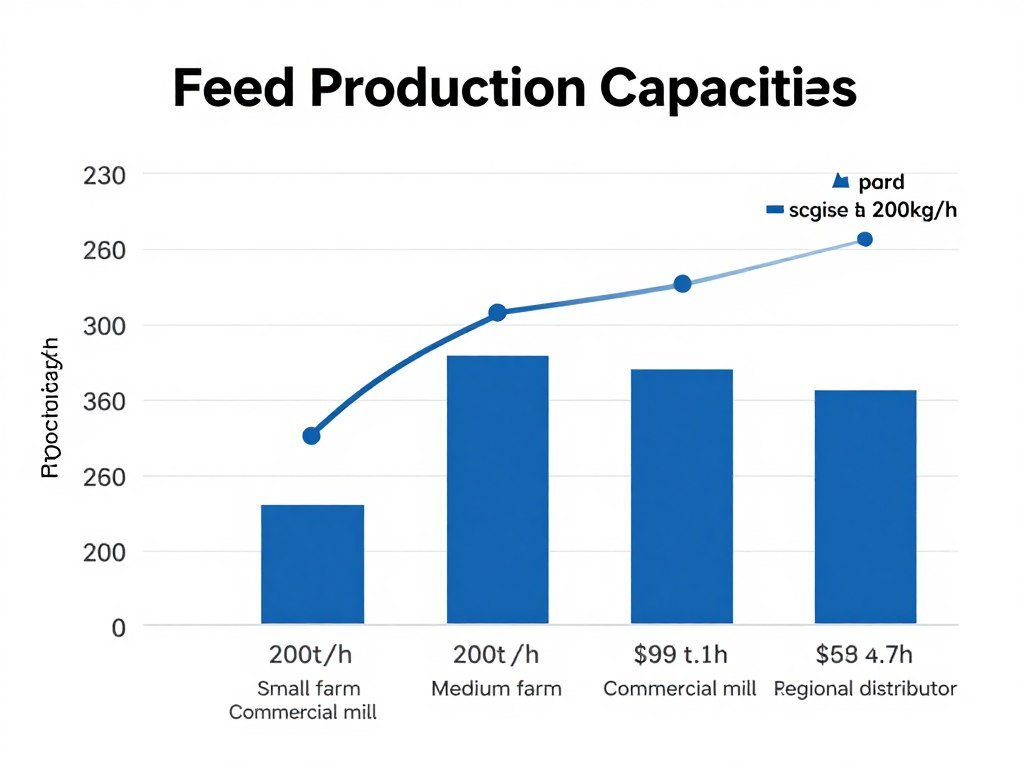Chart showing feed production capacity ranges from small farm to commercial mill operations Chart showing feed production capacity ranges from small farm to commercial mill operations
