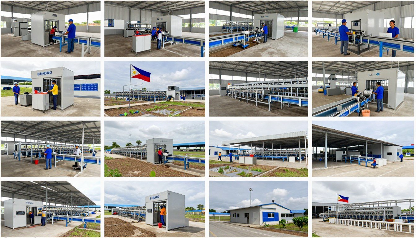 Collage of Philippine fish feed production installations Collage of Philippine fish feed production installations