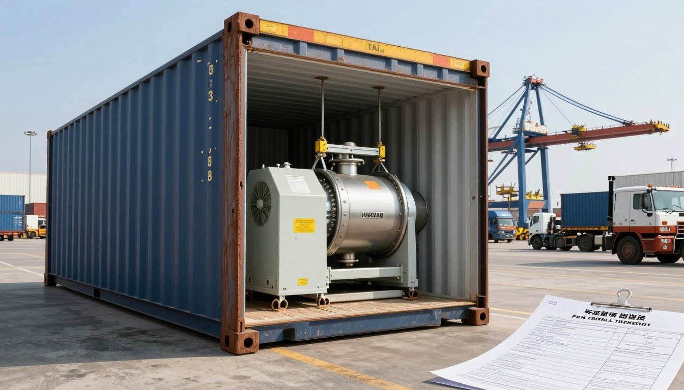 Container shipping of fish feed production equipment Container shipping of fish feed production equipment