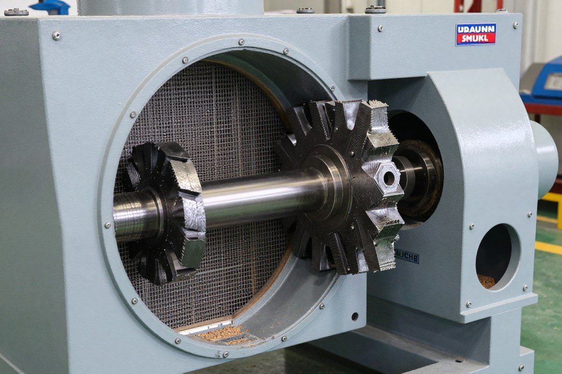 Hammer mill internals showing rotor and screens Hammer mill internals showing rotor and screens