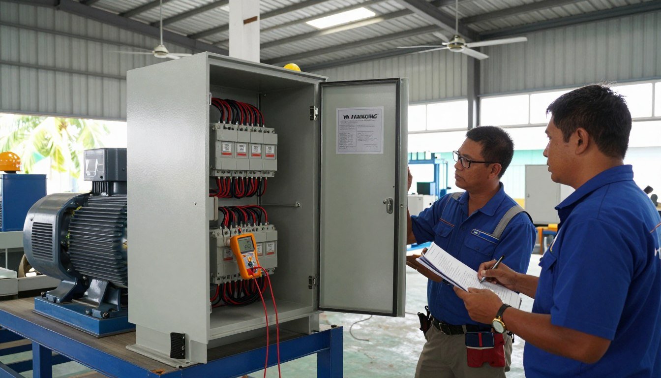 MAIKONG pellet machine being installed in Philippine facility showing voltage specifications and climate considerations MAIKONG pellet machine being installed in Philippine facility showing voltage specifications and climate considerations