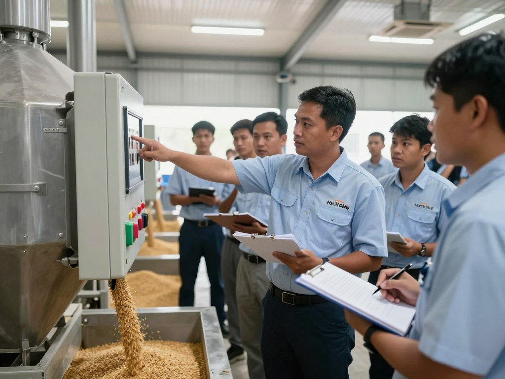 MAIKONG technicians training Philippine feed mill operators on production line operation MAIKONG technicians training Philippine feed mill operators on production line operation