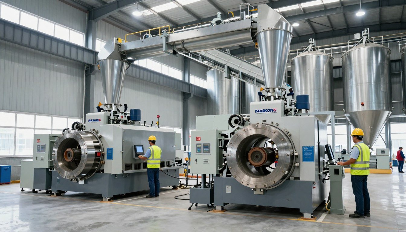 large-scale Philippine feed mill with MAIKONG ring die pellet machines in industrial production hall large-scale Philippine feed mill with MAIKONG ring die pellet machines in industrial production hall